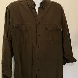 Woolrich 100% cotton men’s L button front shirt Large  olive/ brown